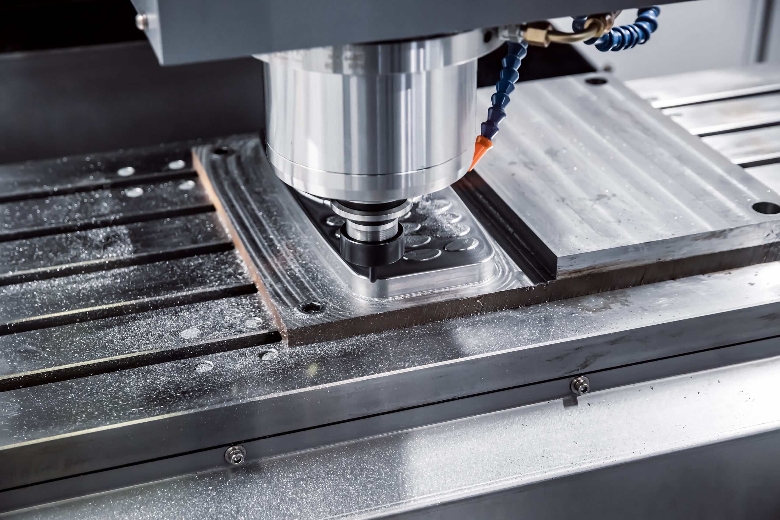 Metalworking CNC milling machine. Cutting metal modern processin